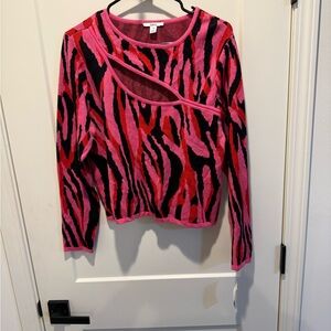 Bar III Vibrant Pink and Black Patterned Sweater